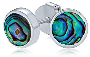 Runde Form Lünette Set Irisierende Abalone Muschel Ohrstecker Für Damen .925 Sterlingsilber 7MM