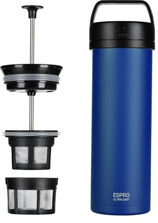 Espro Travel French Press Ultralight Mini Coffee Maker with Thermal Function, 475 ml, Blue