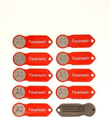 Einkaufswagenchip 10 Stück FEUERWEHR F1 Edelstahl mit Schlüsselfundservice