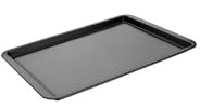 Vogue Non-Stick Carbon Steel Baking Tray 370x257mm GD014, Black | Raised edges prevent oven spills, while the smooth surface wipes clean easily for rapid turnarounds in busy kitchens.