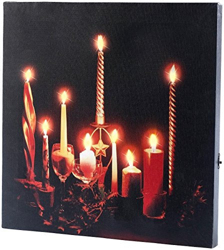 infactory Leinwandbild Weihnachten: LED-Leinwandbild Advent mit Kerzenflackern, Fernbedienung (LED Bild Advent, Kerzen Wandbild, Adventskalender)