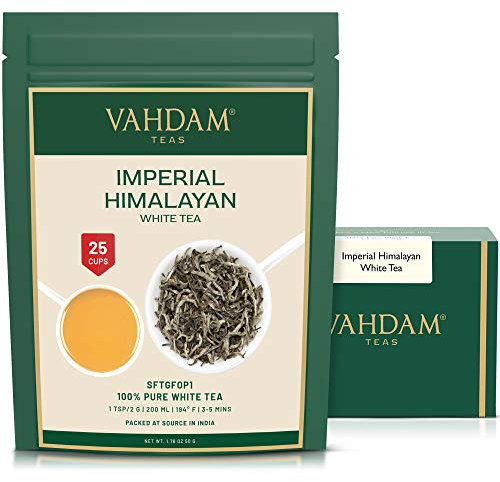 VAHDAM, Imperial White Tea Leaves from Himalayas (25 Cups) - World's Healthiest Tea Type - POWERFUL ANTI-OXIDANTS, High Elevation Grown, White Tea Loose Leaf - Detox Tea & Slimming Tea, 1.76oz