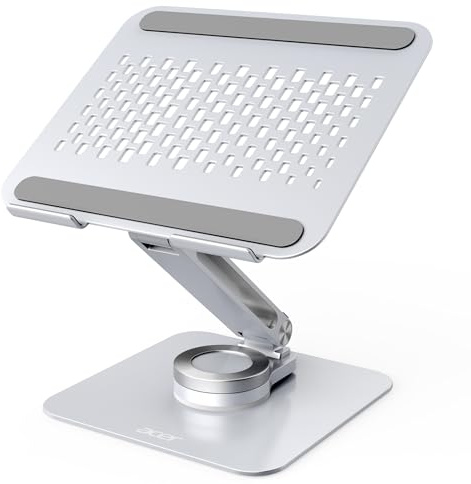acer Supporto per computer portatile in alluminio con base girevole a 360°, supporto ergonomico regolabile per notebook Silver e altri notebook da 10 a 15,6 pollici sulla scrivania