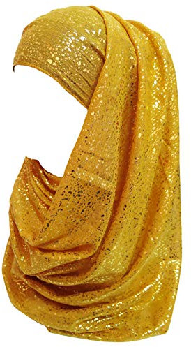Lina & Lily Damen Hijab Muslimische Kopftuch Schal Turban mit Gold Glitzert Funkeln (Senf)