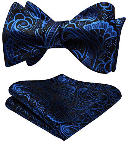 HISDERN Fliege Herren Blau Schwarz Fliegen mit Einstecktuch mit Klassische Paisley Verstellbar für Bräutigam Hochzeit Party Fasching