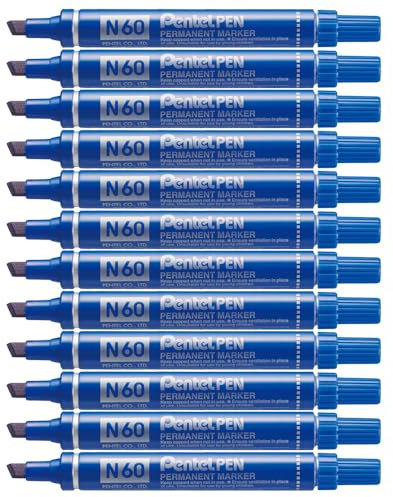 Pentel N60 Permanent Marker Chisel Tip Max.6mm Line Blue Ref N60-C [Pack of 12]