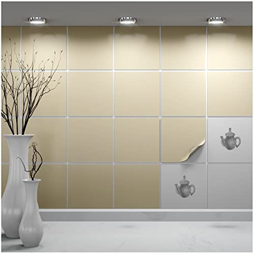 FoLIESEN - Adesivi per piastrelle 15x15 cm | Adesivi murali autoadesivi per bagno e cucina I Resistenti ai graffi e rimovibili | 20 Decalcomania per piastrelle, .:Beige lucido