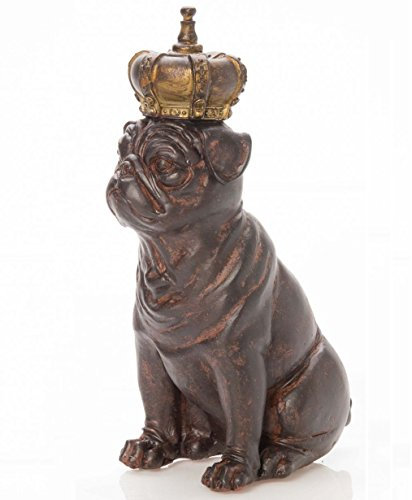 aubaho Skulptur Hund Mops mit Krone 22cm Antik-Stil Figur Kleiner Prinz