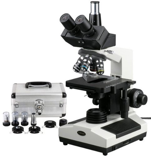 AmScope T390A-PCS Professional Compound Trinocular Microscope, 40X-1600X Magnification, WF10x and P16x Eyepieces, Brightfield and Phase-Contrast, Halogen Illumination, Abbe Condenser, Double-Layer Mechanical Stage, 110V-220V Auto-Switching, Includes 3 Phase-Contrast Objectives and Rings