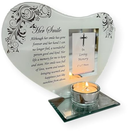 Her smile - Inspirational poem, candle and photo holder glass memorial plaque