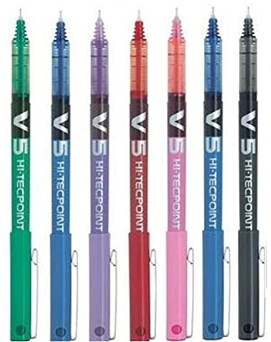 Pilot BX V5 Sortierte Farbe Packung Hi-Tecpoint Extra Fein Rollerball-stift 0.5mm Spitze Spitze 0.3mm Linienbreite (Jeweils 1 7 Farben - Schwarz Rot Blau Grün Violett Pink Hellblau)