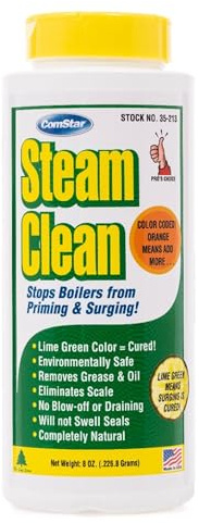 ComStar Steam Clean, 8 Ounces, Boiler Water Treatment, Prevents Priming, Foaming, Surging, Blue Color-Coded Indicator, Removes Grease, Oil, Sludge, Easy-to-Use Natural Formula (35-213)
