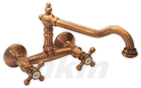 Schwenkbare Nostalgische Küchenarmatur Spültischarmatur Wandarmatur Küchen Wasserhahn im Retro Stil - Farbe: Altkupfer
