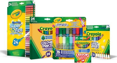 Crayola - Fun Colouring Set, Kreative Beschäftigung für Haus und Schule, Filzstifte, Buntstifte, Wachsmalstifte, Glitzerkleber, kreatives Bastelmaterial, 7438