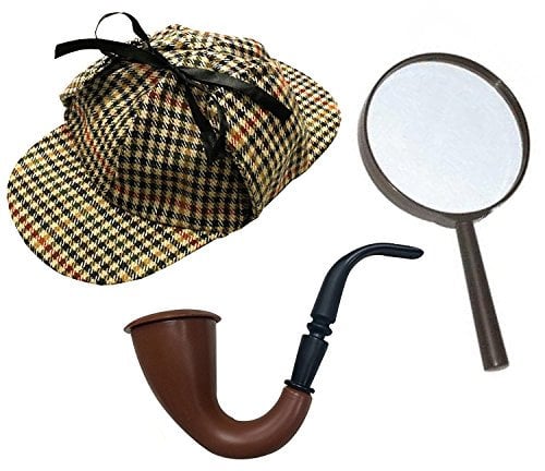 I LOVE FANCY DRESS BERÜHMTER ENGLISCHER Detective Hut UND VERGRÖSSERUNGSGLASS UND EINE Plastik PFEIFFE
