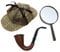I LOVE FANCY DRESS BERÜHMTER ENGLISCHER Detective Hut UND VERGRÖSSERUNGSGLASS UND EINE Plastik PFEIFFE