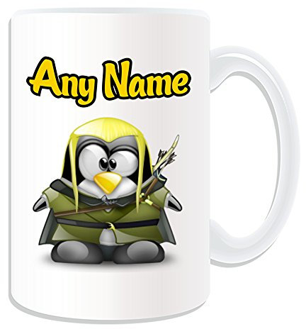 Personalisiertes Geschenk, großer Legolas Tasse (Pinguin Film Charakter Design Thema, weiß) – Jeder NameNachricht auf Ihre Einzigartiges – Kostüm Film Superheld Held der Hobbit Herr Der Ringe Sindar