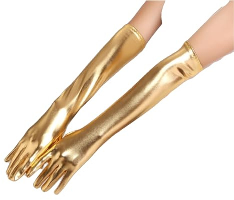 krautwear® Damen Finger Handschuhe Metallic ca. 44 cm Lang Gold Silber