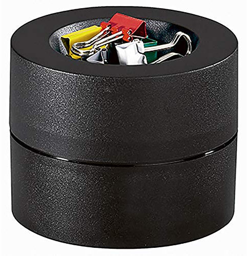 Maul mauly®-Spender MAULpro | Ø7,3x6cm | Klammernspender mit Magnet aus bruchsicherem Kunststoff | Schreibtisch Organizer inkl. 12 Klammern | Büroklammernspender für Schreibtisch | Schwarz
