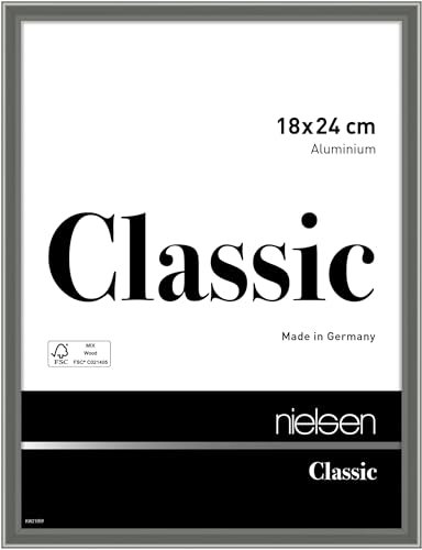 nielsen Bilderrahmen, 18 x 24 cm, Aluminium, Grau glanz, Fotorahmen zum Auftstellen und Aufhängen im Hoch- & Querformat, Echtglas, Classic