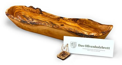 das Olivenholzbrett® / typisch schmal geschnittene Baguetteschale Olivenholz/Brotschale aus Holz/Snackschale Olivenholz/naturbelassener Rand / 40 cm