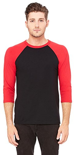 BELLA+CANVAS Unisex Three-Quarter Sleeve Baseball Tee - Black/Red