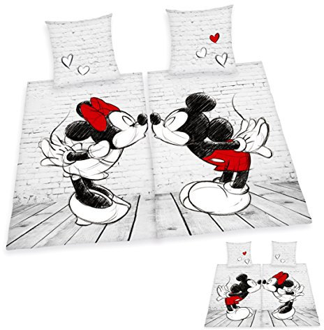 Herding DISNEY MICKEY & MINNIE Partnerbettwäsche-Set, Wendemotiv, 2 x Bettbezug 135 x 200 cm, 2 x Kopfkissenbezug 80 x 80 cm, Baumwolle/Renforcé