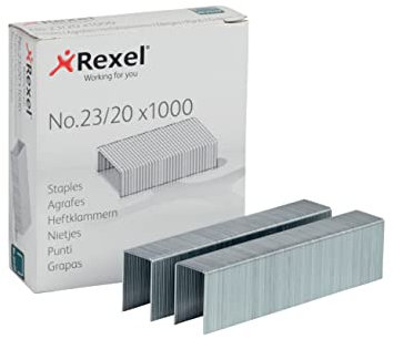 Rexel Heftklammern 23/20 aus Stahl, Qualitätsheftklammern, 1000 Stück