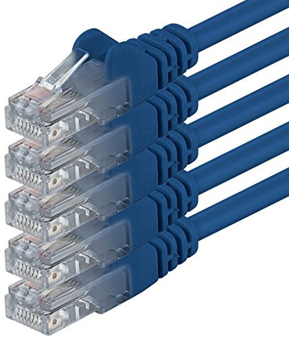 1aTTack.de 10m - blue - 5 pieces - (PACK) - CAT.6 CAT6 Ethernet LAN network cable 1000 Mbit/s patch cable