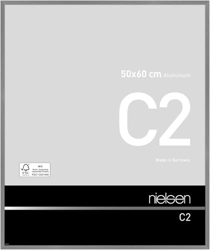nielsen Bilderrahmen, 50 x 60 cm, Aluminium, Grau matt, Posterrahmen zum Aufhängen im Hoch- & Querformat, Echtglas, C2