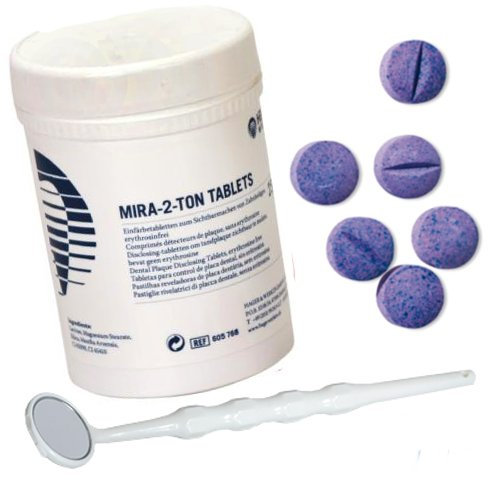 Miradent Mira 2 Ton Plaquetest Zahnfärbetabletten im 250 er Pack mit spezial Antifog Spiegel