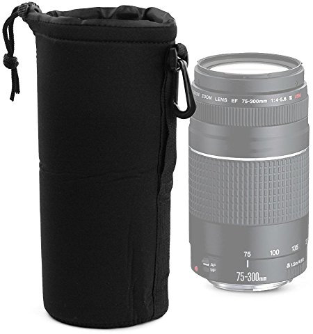 CELLONIC® Camera Lens Pouch – 20cm x 10cm (XL) Padded Drawstring Lens Case for Camera/DSLR Lenses – Waterproof Neoprene Travel Lens Protector Storage Carry Bag - Black