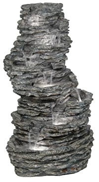 Dehner Gartenbrunnen Torino mit LED Beleuchtung, Steinoptik, ca. 144 x 78 x 69 cm, 55 kg, Polyresin, grau