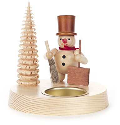 Teelicht-Halter Schneemann mit Schippe von DREGENO SEIFFEN 10 cm – Original erzgebirgische Handarbeit, stimmungsvolle Weihnachts-Dekoration