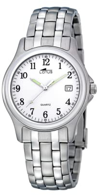 Lotus Herrenuhr Analog aus Edelstahl 316l Silberfarben | Quarzwerk, Kalender, Widerstandsfähiges Mineralglas, Wasserdicht 10 ATM 15150/A