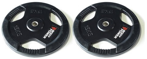 BODYPOWER 15Kg Rubber Encased Tri Grip Standard Weight Plates (x2)