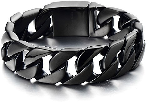 COOLSTEELANDBEYOND Große 22CM Maskulinen Stil Edelstahl Schwarze Panzerkette Herren Armband