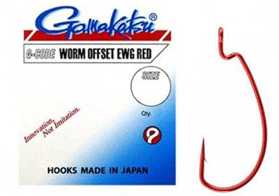 Gamakatsu Offset EWG rot - Offsethaken zum Spinnangeln auf Hecht, Zander & Barsch, Angelhaken zum Spinnfischen, Wide Gap Haken, Größe/Packungsinhalt:Gr. 4/0-4 Stück
