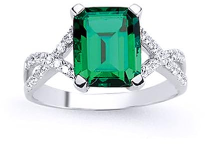 Jewelco London Ladies Sterling Silver Emerald-Green Emerald Cut Cubic Zirconia Criss Cross Engagement Ring