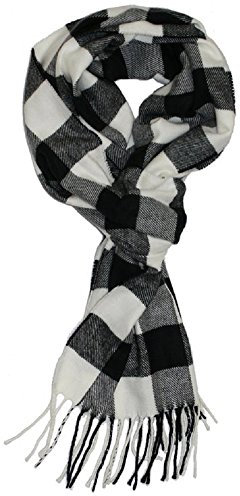VERONZ Superweicher, luxuriöser Winterschal mit klassischer Kaschmir-Haptik, mit Geschenkbox, Schwarz-weißes Büffelkaro-Geschenk, 71 x 12