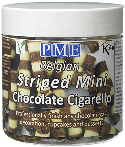 PME Belgian Chocolate Curls for Elegant Cake Decorating - Striped Cigarellos (100g)