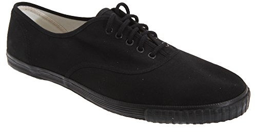Dek Unisex 4 Eyelet PE School Plimsolls Canvas Shoes - Black Canvas, Small Kids UK 12 / EU 31