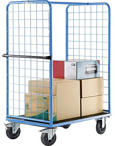 eurokraft | Etagenwagen mit Gitter-Seitenwänden | Vollgummireifen | Ladefläche 975 x 700 mm