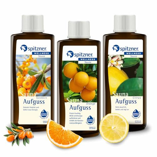 Set di essenza per sauna di Spitzner, vitamina C 3 x 190 ml - sauna benessere, olio naturale per sauna con fragranza aromatica di olivello spinoso, arancia, agrumi