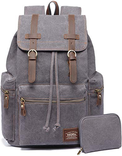 KAUKKO Vintage Rucksäcke, Canvas Laptop Rucksack Damen Herren Schulrucksack Daypack Stylisch Backpack für Outdoor Wanderreise Camping mit Großer Kapazität (Grau 702-1)