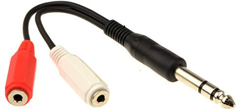 kenable 6.35mm Stereo Jack Plug to 2x 3.5mm Stereo Sockets Adapter Cable 15cm