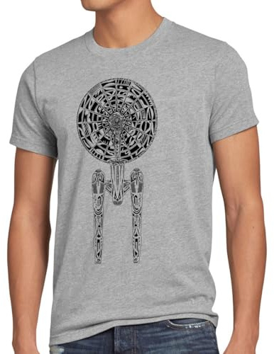 style3 Spaceship II Herren T-Shirt Star, Größe:XXL, Farbe:Grau meliert