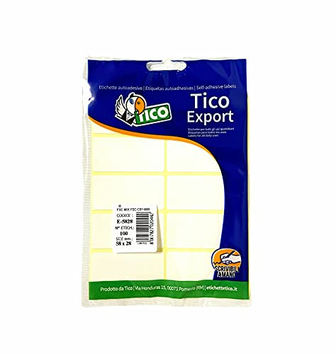 Tico 5828 Export Etichetta da 38x25 mm, Confezione da 10 Pezzi((100 etichette di 58x28 mm), bianco