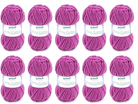 Gründl Wolle King Cotton - dicke Wolle zum Stricken - Strickgarn - Häkelgarn - weich und hautfreundlich - 55 % Polyacryl, 45 % Baumwolle - 10 Knäuel 50 g / 78 m - Nadelstärke 6-7 - Fuchsia