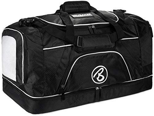 BRUBAKER 'Big Base' XXL Sporttasche 90 L mit großem Nassfach als Bodenfach + Schuhfach - Schwarz